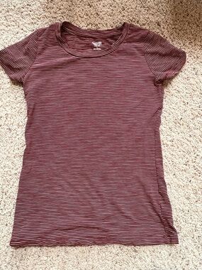 Mossimo Supply Co. Burgundy and White Striped Short Sleeve Tee